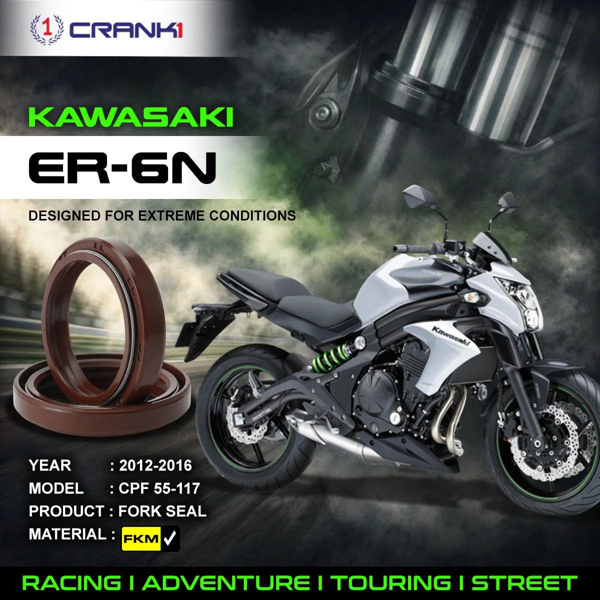 Fork Oil Seals Pair For Kawasaki ER-6n 2012-2016 - CPF55-117 - CRANK1