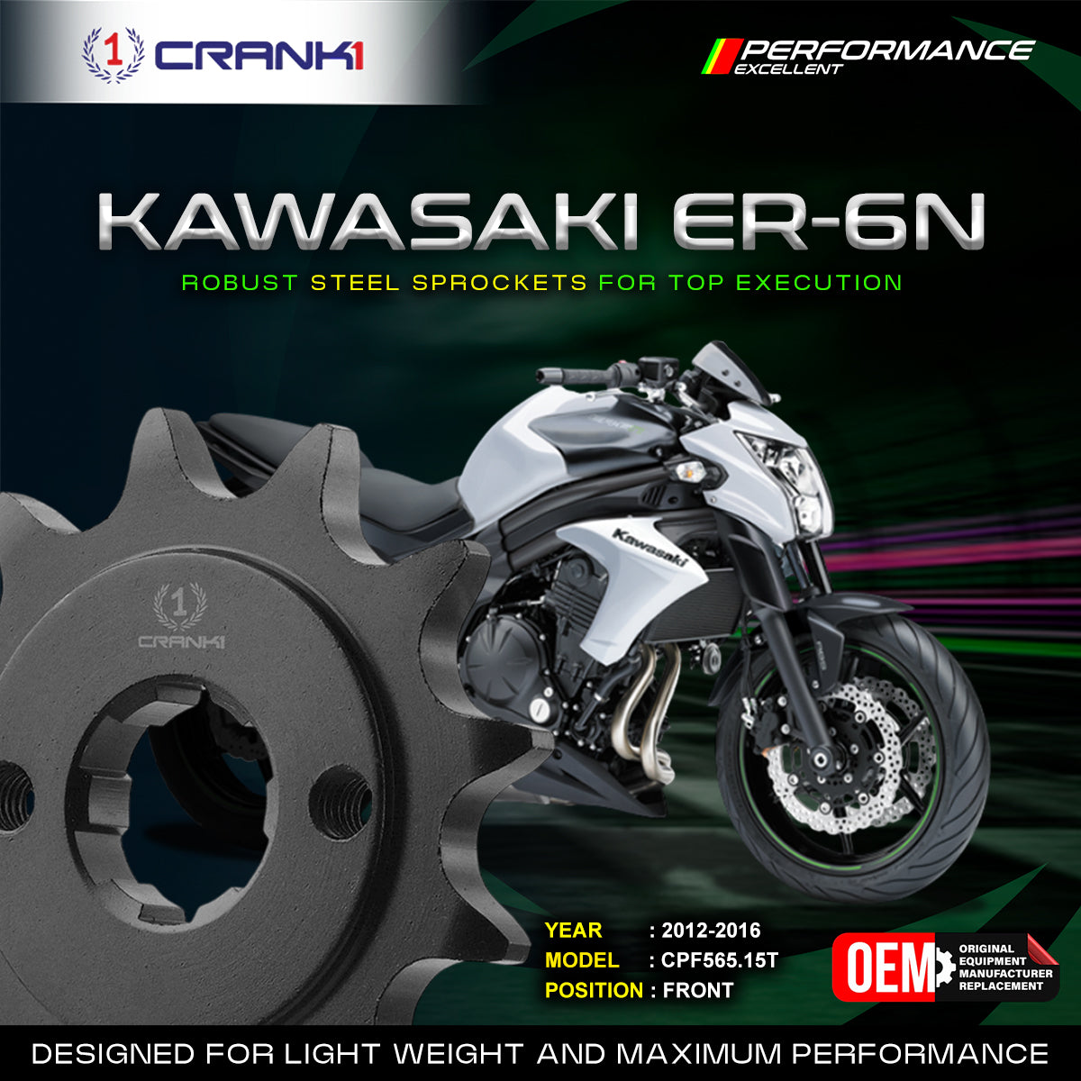 Sprocket For Kawasaki ER-6n 2012-2016 - Front - CPF565 15T - CRANK1