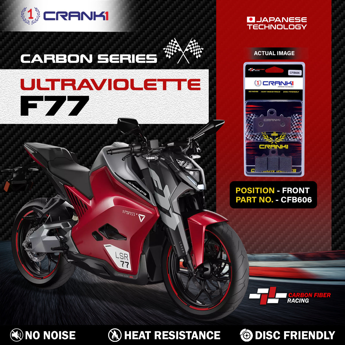 Carbon Brake Pads For Ultraviolette F77 - Front - CFB606 - 1 Set - CRANK1