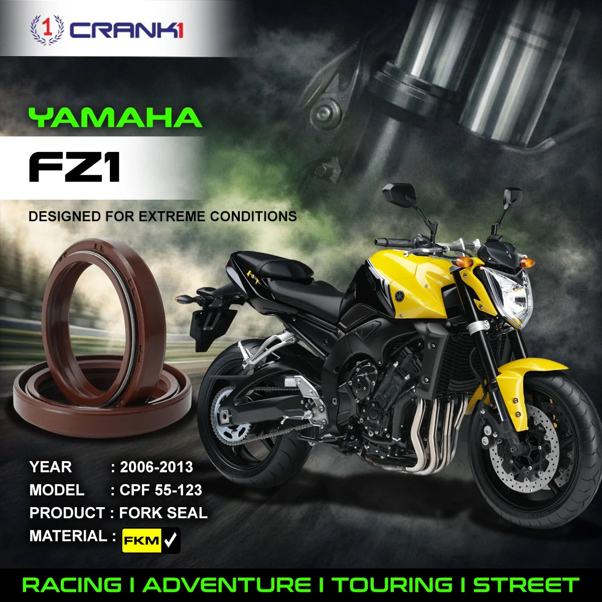 Fork Oil Seals Pair For Yamaha FZ1 2006-2013 - CPF55-123 - CRANK1
