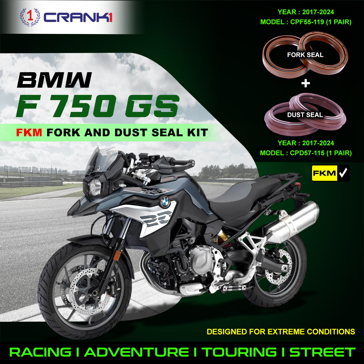 Fork And Dust Seals Kit For BMW F 750 GS 2017-2024 - CRANK1
