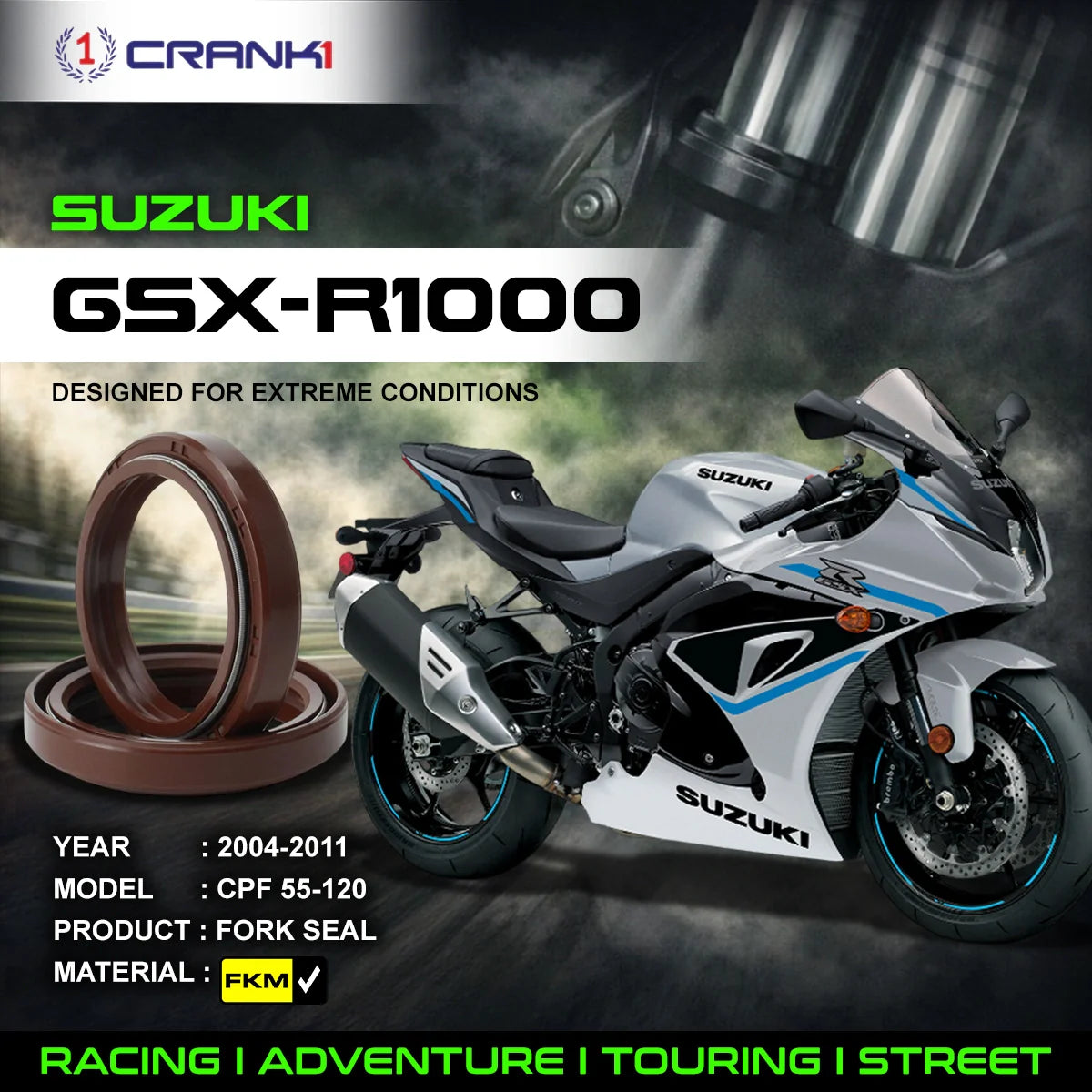 Fork Oil Seals Pair For Suzuki GSX-R1000 2004-2011 - CPF55-120 - CRANK1