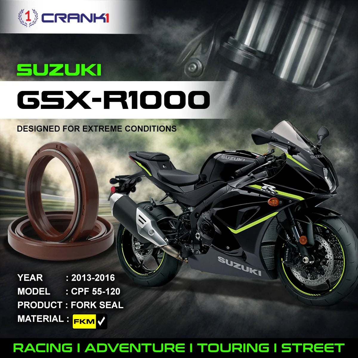 Fork Oil Seals Pair For Suzuki GSX-R1000 2013-2016 - CPF55-120 - CRANK1