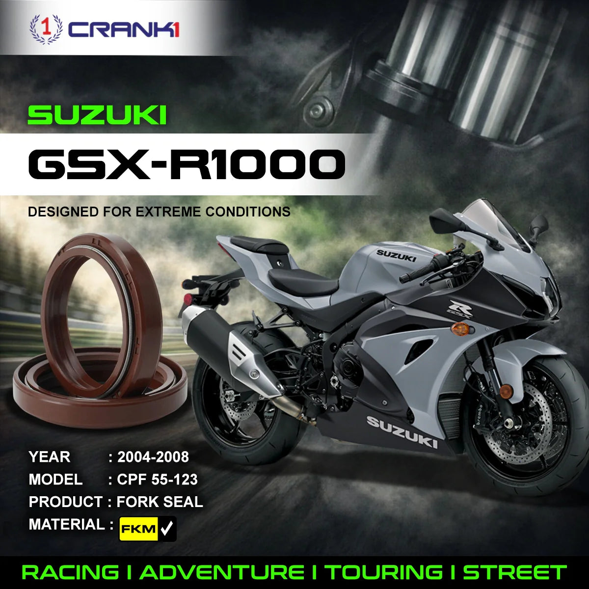 Fork Oil Seals Pair For Suzuki GSX-R1000 2004-2008 - CPF55-123 - CRANK1