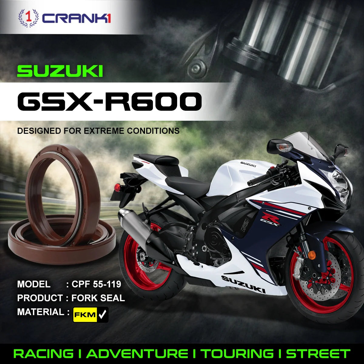 Fork Oil Seals Pair For Suzuki GSX-R600 - CPF55-119 - CRANK1