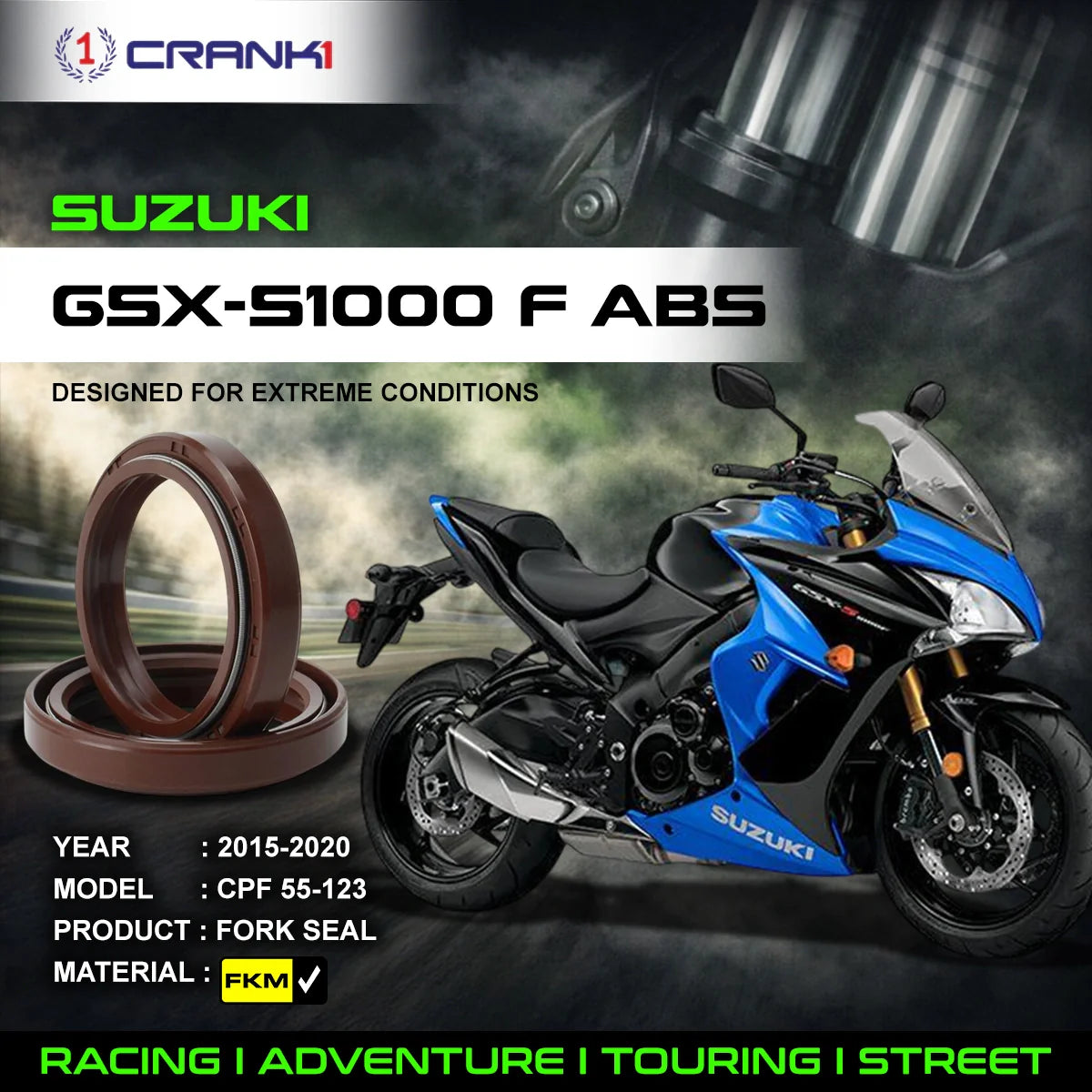 Fork Oil Seals Pair For Suzuki GSX-S1000F ABS 2015-2020 - CPF55-123 - CRANK1