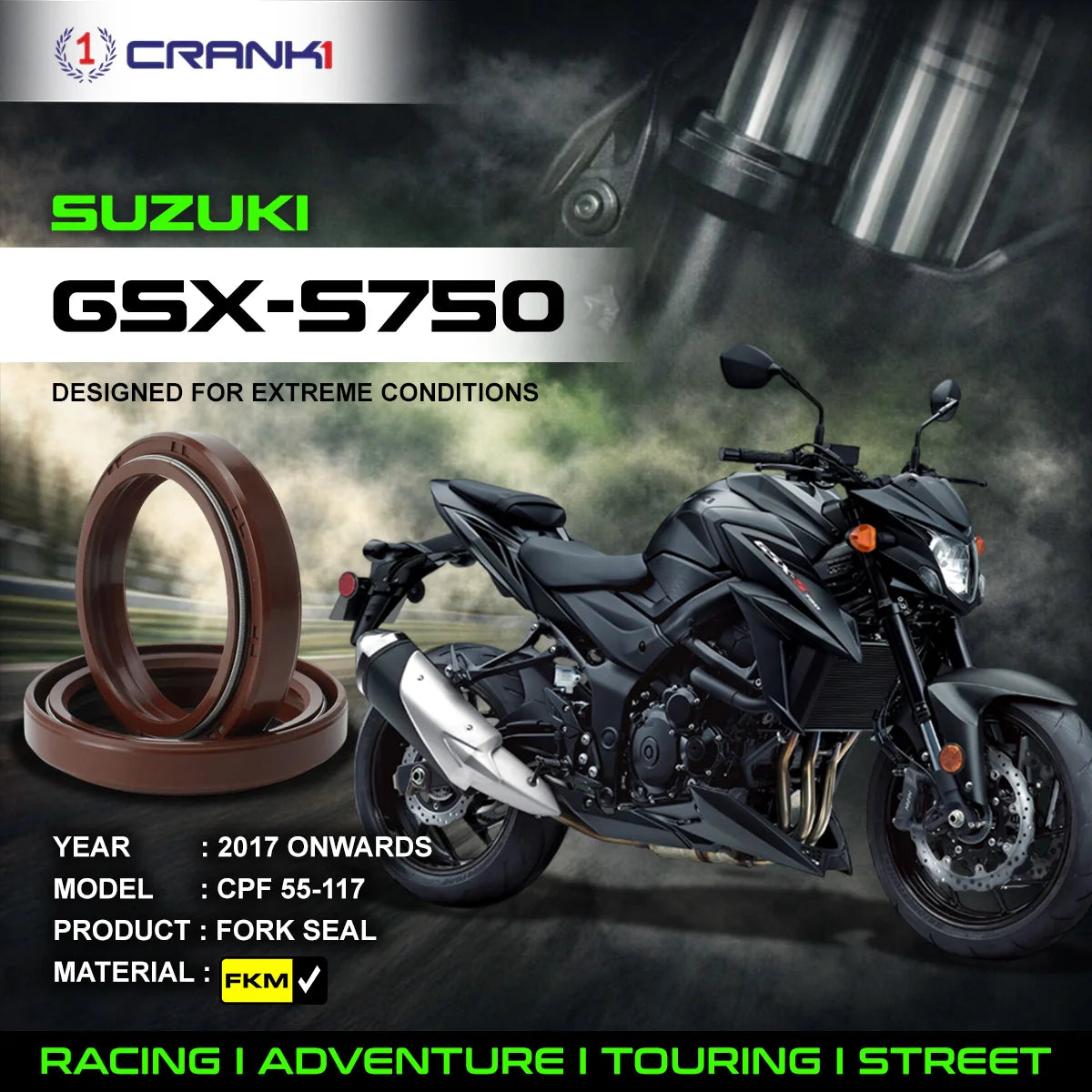 Fork Oil Seals Pair For Suzuki GSX-S750 2017 Onwards - CPF55-117 - CRANK1