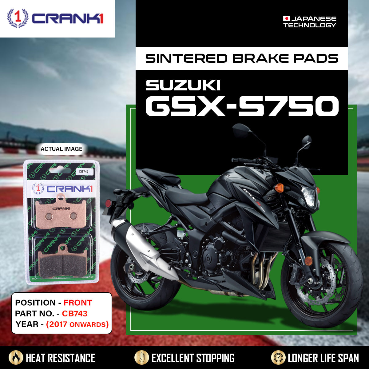 Sintered Brake Pads For Suzuki GSX-S750 2017 Onwards - Front - CB743 - 2 Sets Required - CRANK1