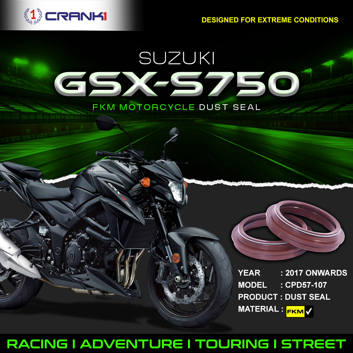 Fork Dust Seals Pair For Suzuki GSX-S750 2017 Onwards - CPD57-107 - CRANK1