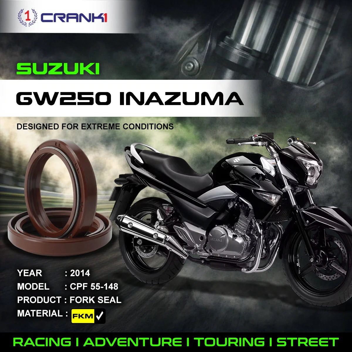 Fork Oil Seals Pair For Suzuki GW250 Inazuma 2014 - CPF55-148 - CRANK1
