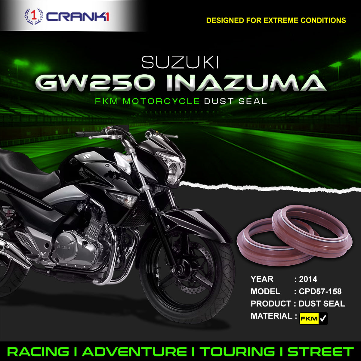 Fork Dust Seals Pair For Suzuki GW250 Inazuma 2014 - CPD57-158 - CRANK1