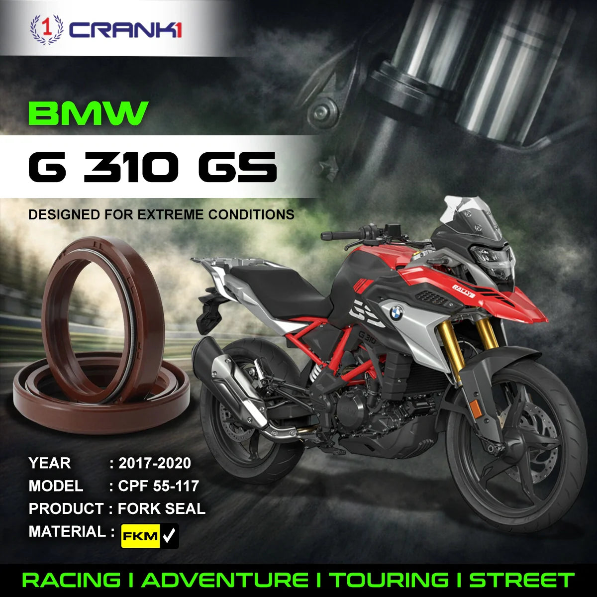Fork Oil Seals Pair For BMW G 310 GS 2017-2020 - CPF55-117 - CRANK1