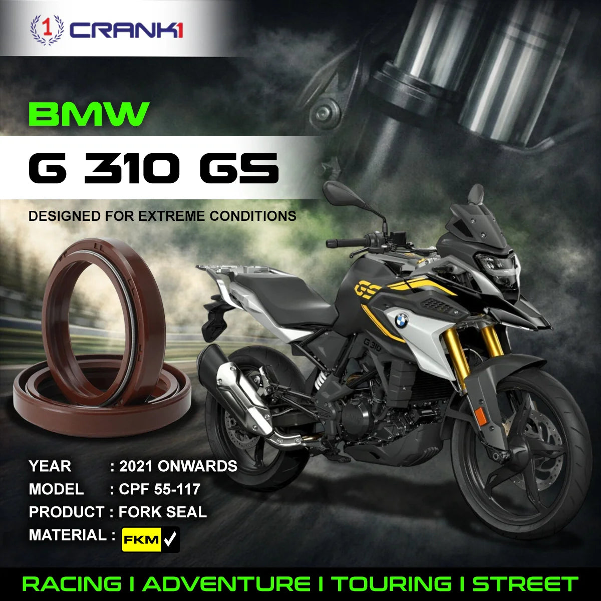 Fork Oil Seals Pair For BMW G 310 GS 2021 Onwards - CPF55-117 - CRANK1