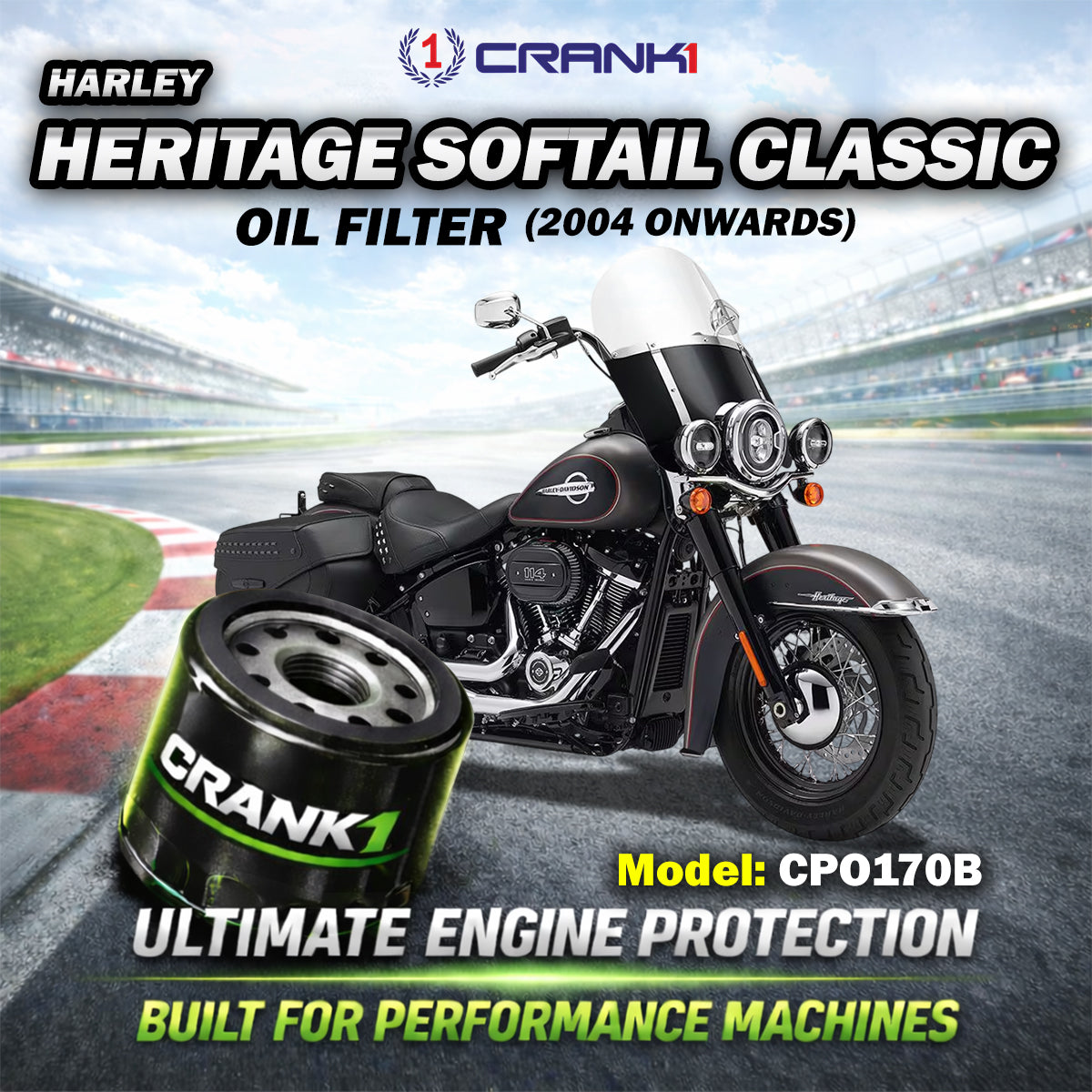 Oil Filter For Harley Davidson Heritage Softail Classic 2004 Onwards - CPO170B - CRANK1