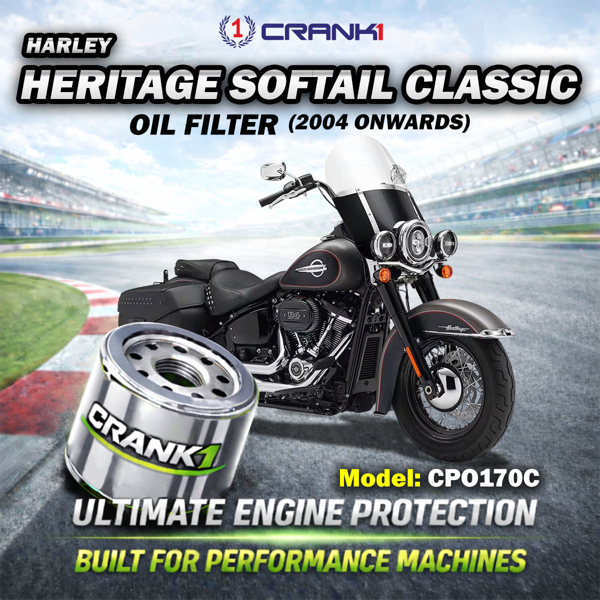 Oil Filter For Harley Davidson Heritage Softail Classic 2004 Onwards - CPO170C - CRANK1