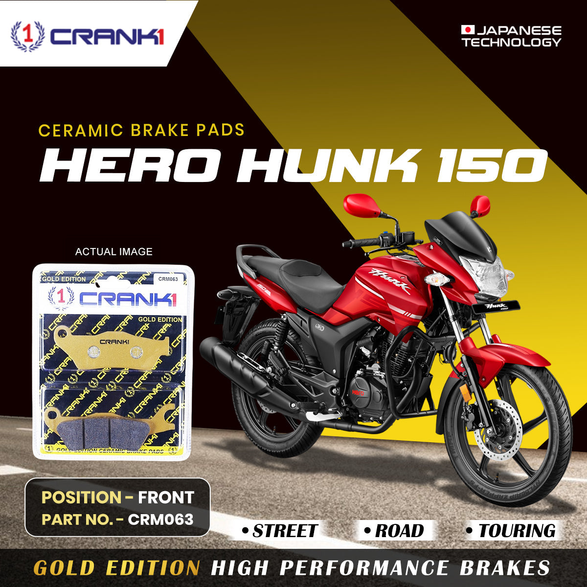 Ceramic Brake Pads For Hero Hunk 150CC Front CRM063 1 Set CRANK1
