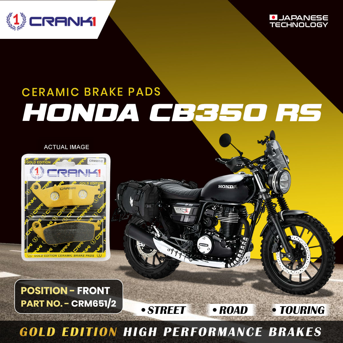 Ceramic Brake Pads For Honda CB350 RS Front CRM651 2 1 Set CRANK1