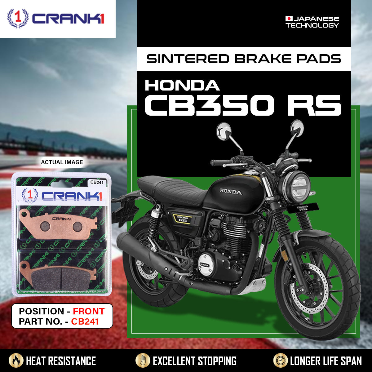Sintered Brake Pads For Honda CB350 RS - Front - CB241 - 1 Set - CRANK1