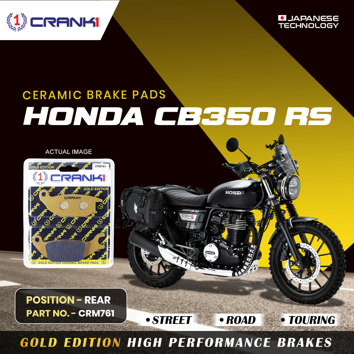 Ceramic Brake Pads For Honda CB350 RS Rear CRM761 1 Set CRANK1