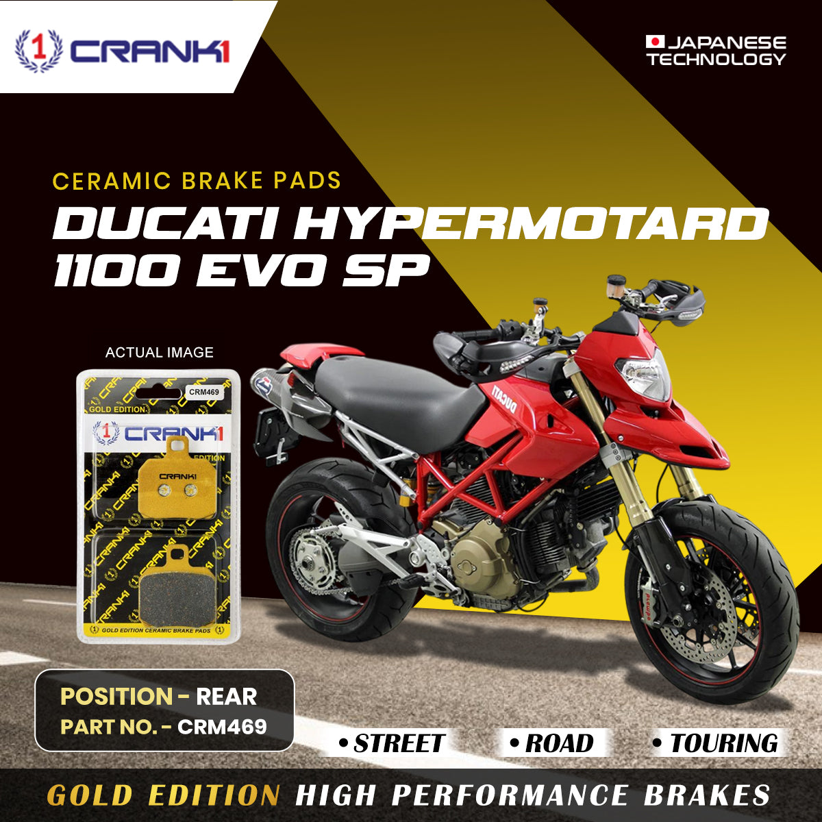 Ceramic Brake Pads For Ducati Hypermotard 1100 EVO SP Rear CRM469 1 Set CRANK1