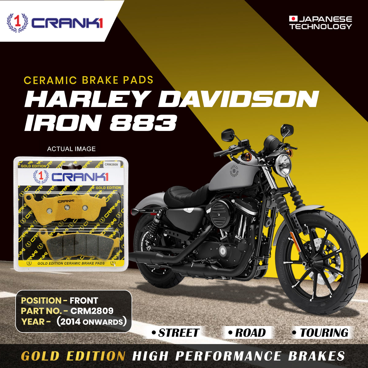 Ceramic Brake Pads For Harley Davidson Sportster Iron 883 2014 Onwards Front CRM2809 1 Set CRANK1
