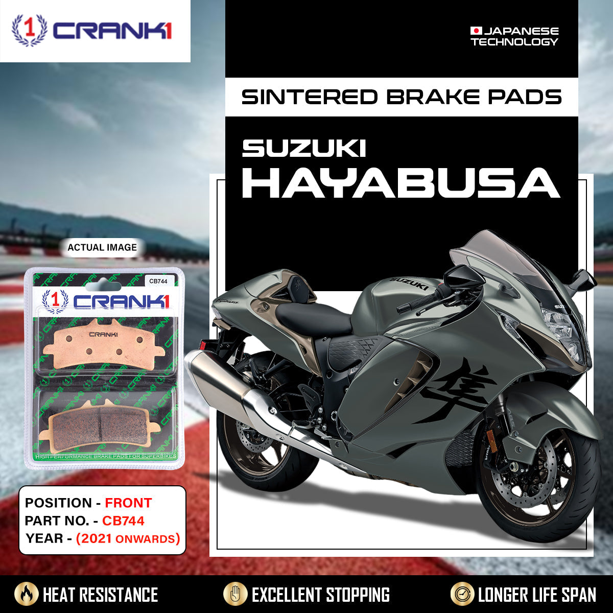 Sintered Brake Pads For Suzuki Hayabusa 2021 Onwards - Front - CB744 - 2 Sets - CRANK1