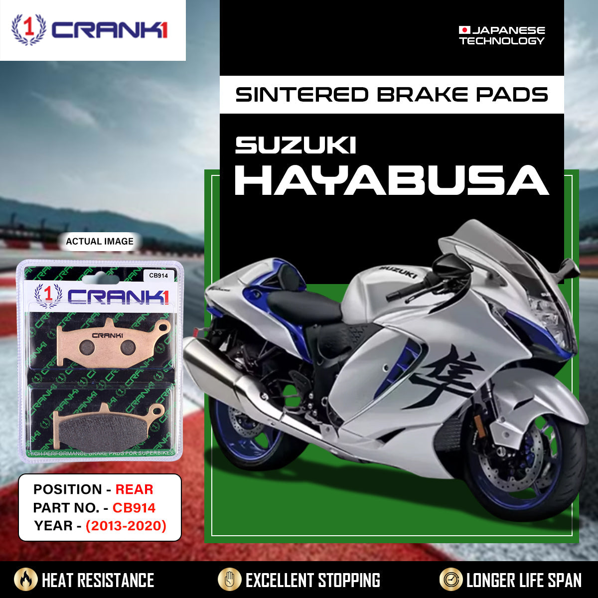 Sintered Brake Pads For Suzuki Hayabusa 2013-2020 - Rear - CB914 - 1 Set - CRANK1