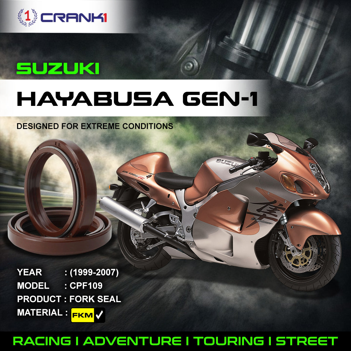 Fork Oil Seals Pair For Suzuki Hayabusa GEN-1 1999-2007 - CPF109 - CRANK1