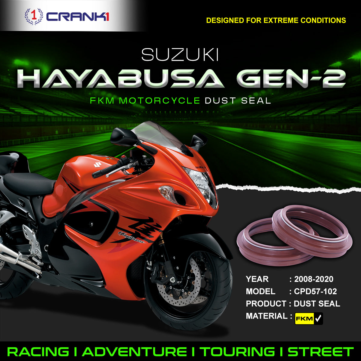 Fork Dust Seals Pair For SUZUKI Hayabusa GEN-2 2008-2020 - CPD57-102 - CRANK1