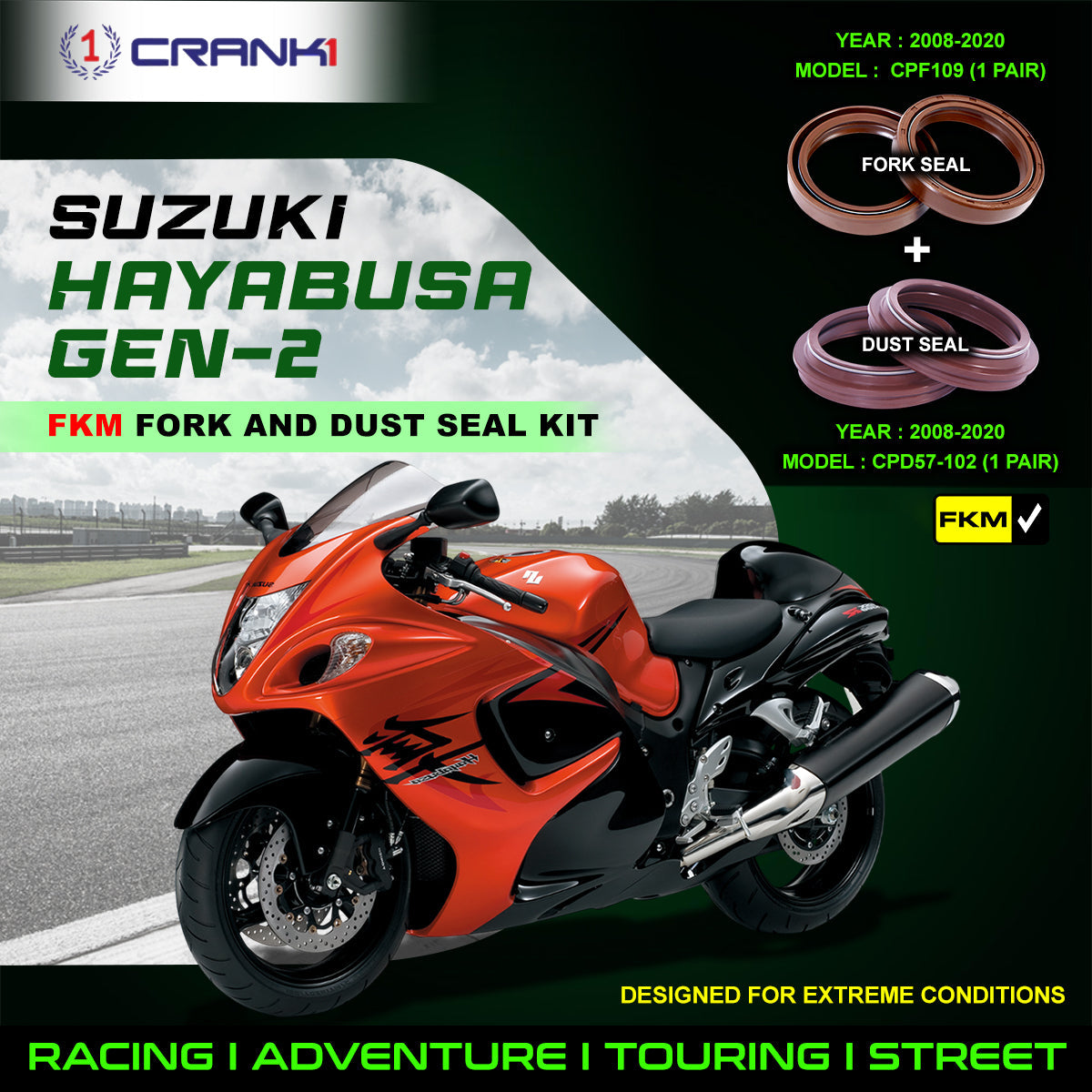 Fork And Dust Seals Kit For Suzuki Hayabusa GEN-2 2008-2020 - CRANK1