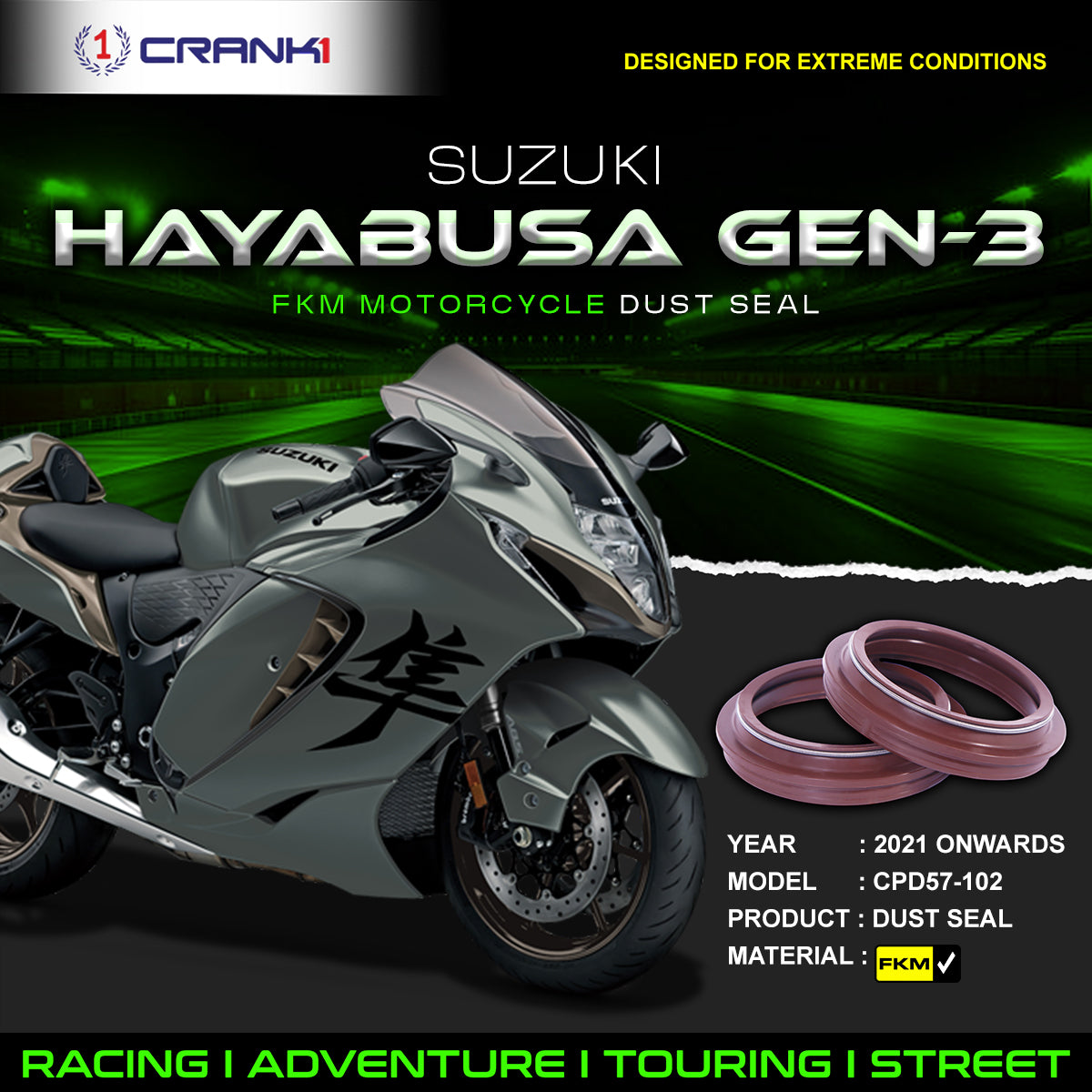 Fork Dust Seals Pair For SUZUKI Hayabusa GEN-3 2021 Onwards - CPD57-102 - CRANK1