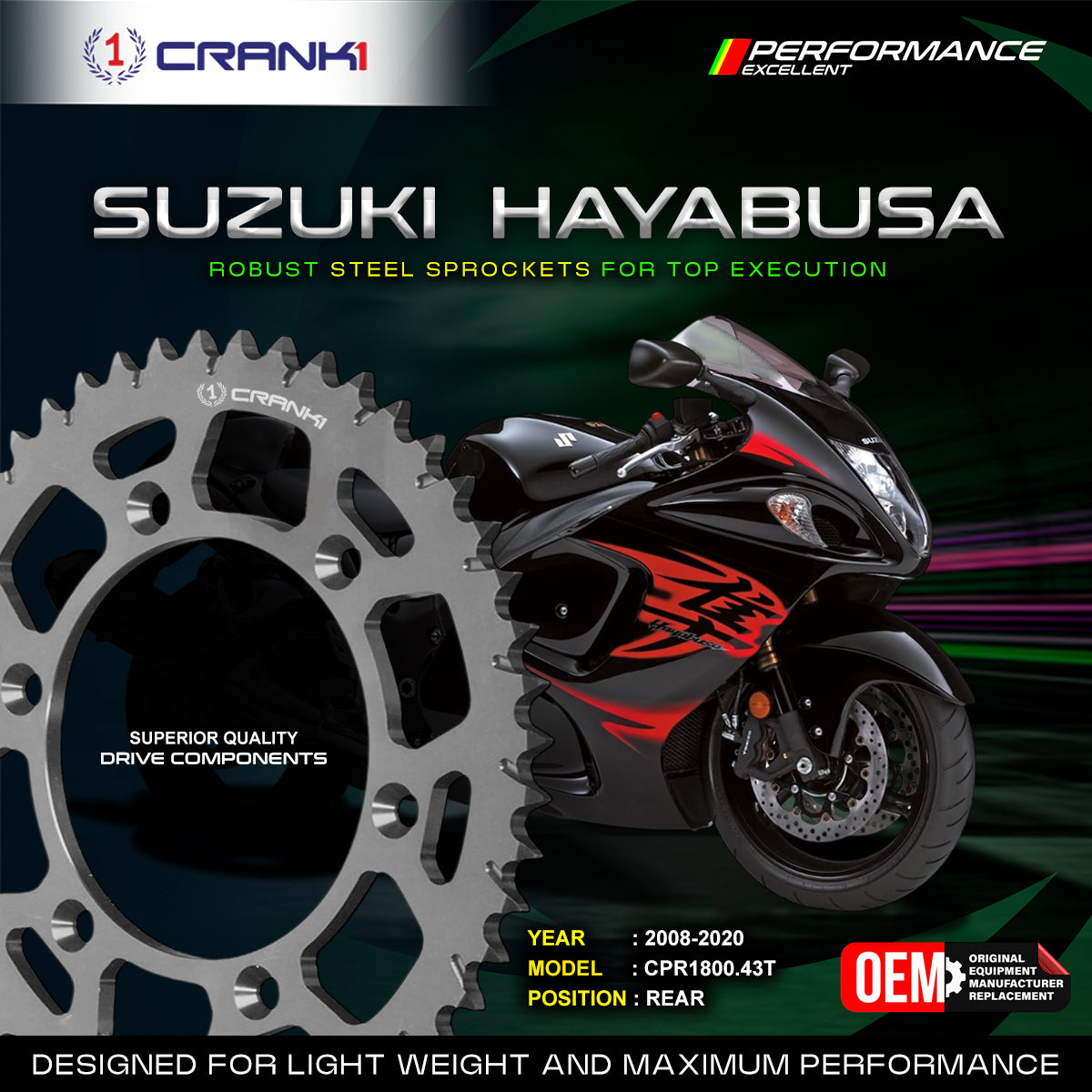 Sprocket For Suzuki Hayabusa 2008-2020 - Rear - CPR1800 43T - CRANK1