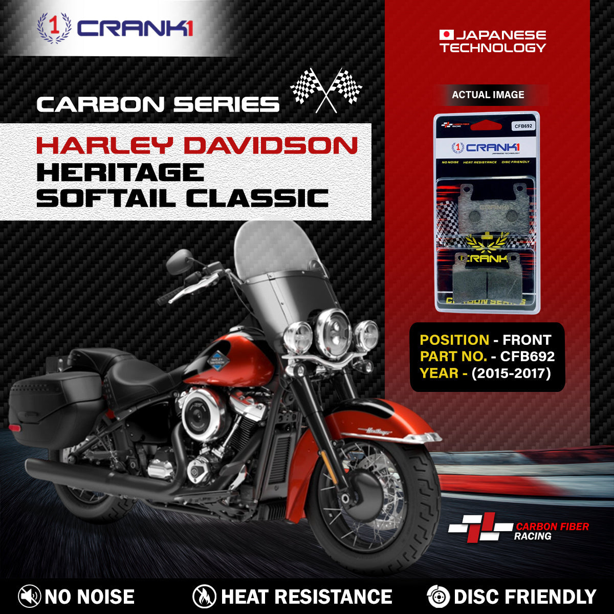 Carbon Brake Pads For Harley Davidson Heritage Softail Classic 2015-2017 - Front - CFB692 - 1 Set - CRANK1