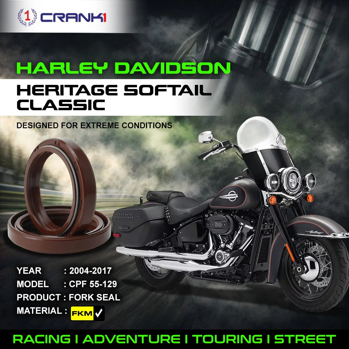 Fork Oil Seals Pair For Harley Davidson Heritage Softail Classic 2004-2017 - CPF55-129 - CRANK1