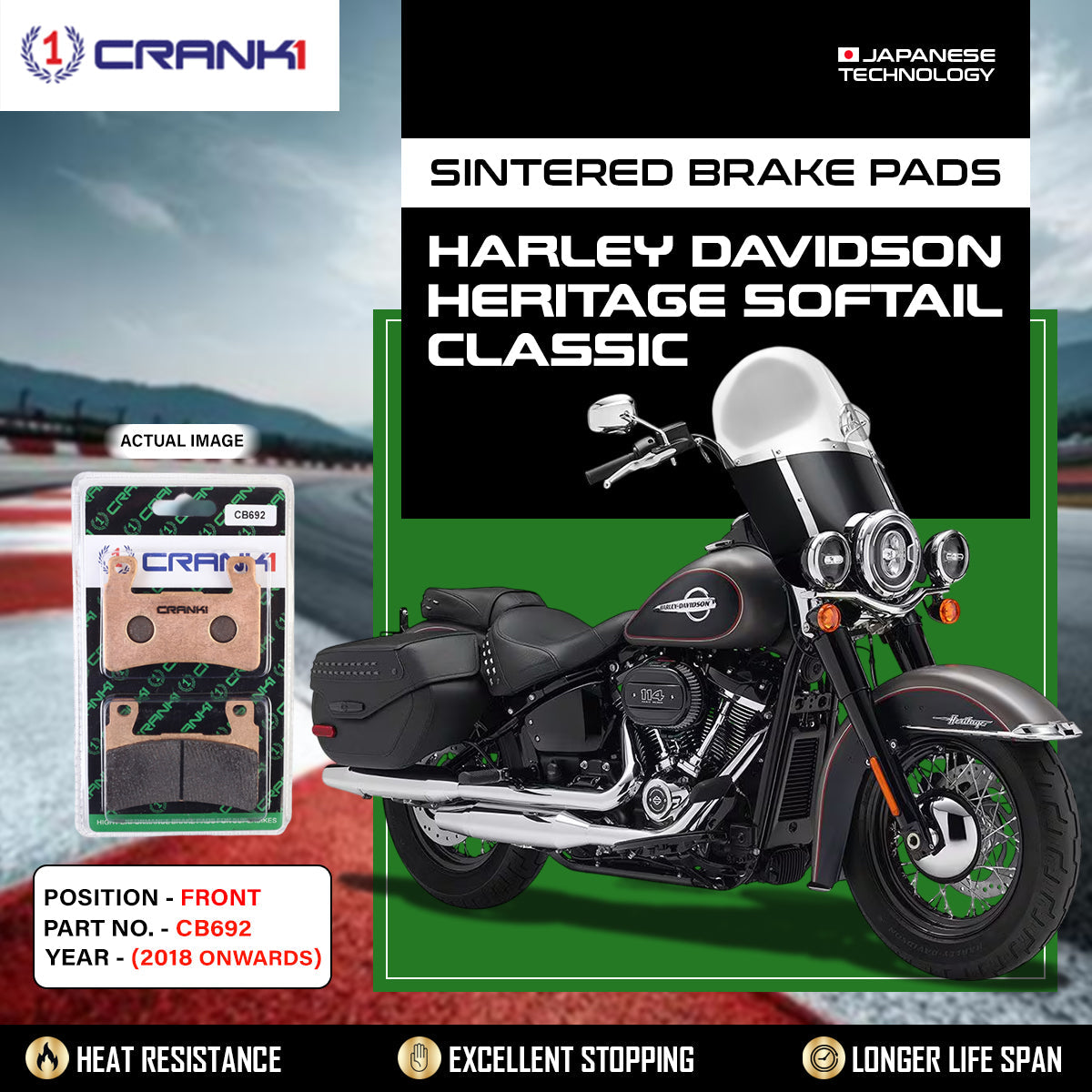 Sintered Brake Pads For Harley Davidson Heritage Softail Classic 2018 Onwards - Front - CB692 - 1 Set - CRANK1