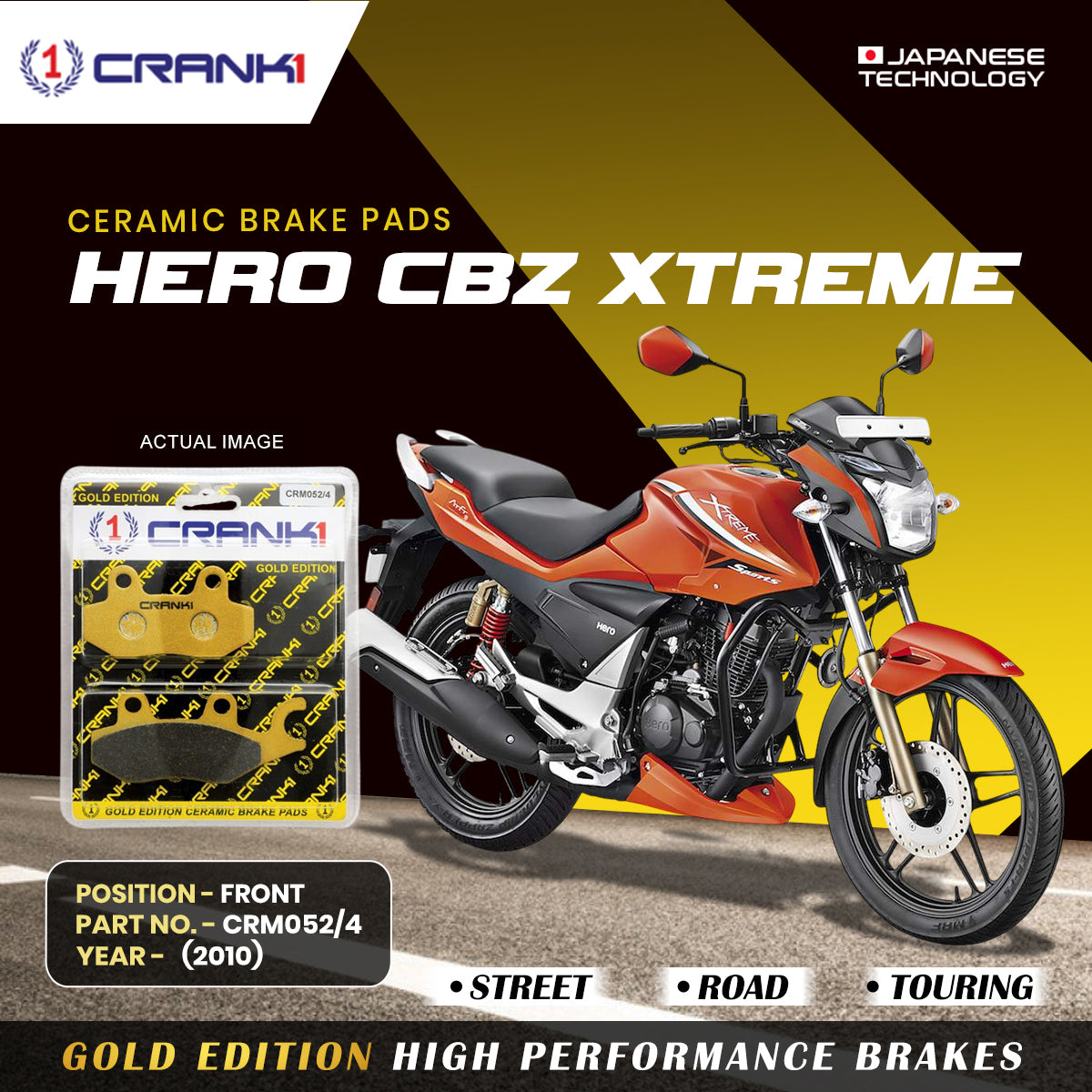 Ceramic Brake Pads For Hero CBZ Xtreme 2010 Front CRM052 4 1 Set CRANK1
