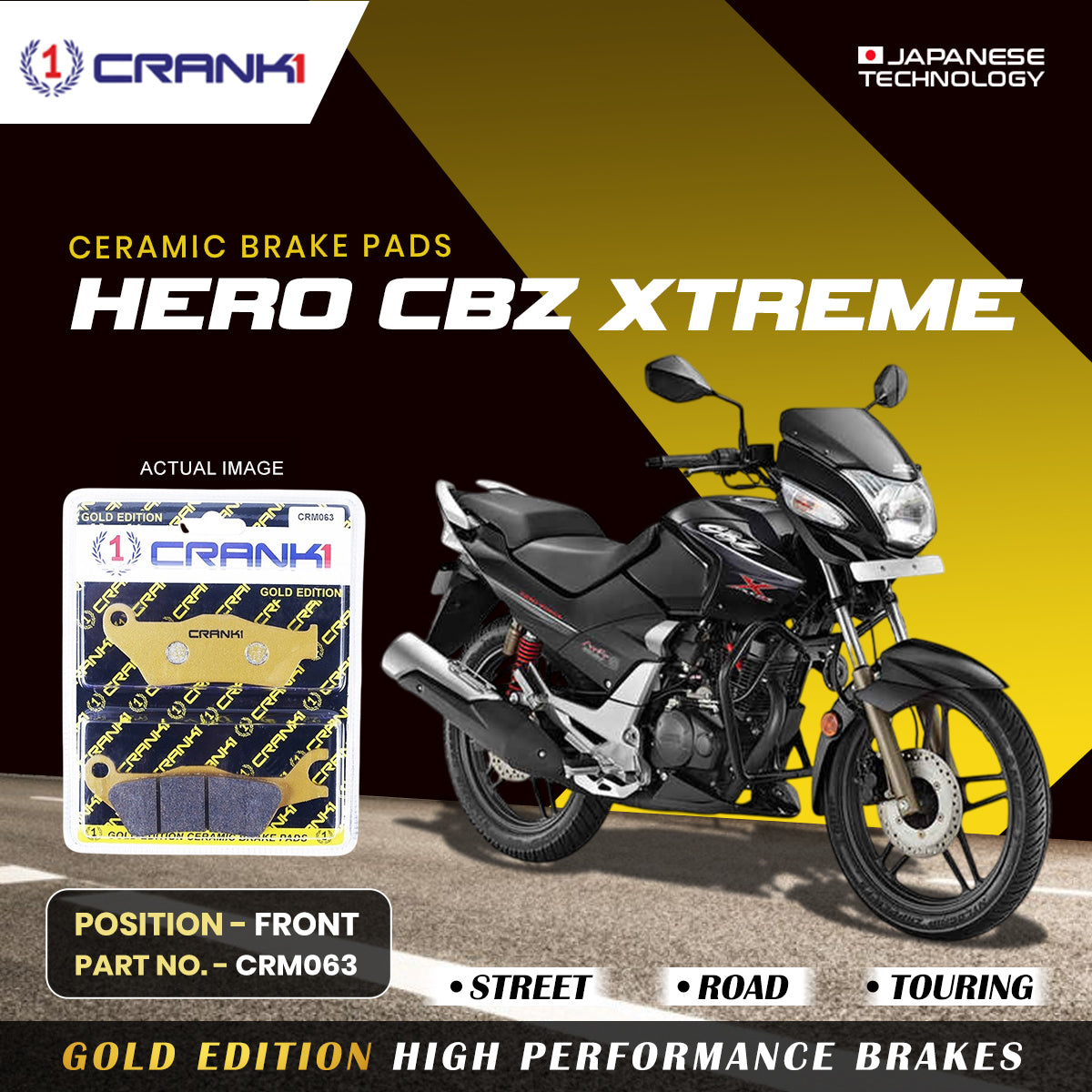 Ceramic Brake Pads For Hero CBZ Xtreme Front CRM063 1 Set CRANK1