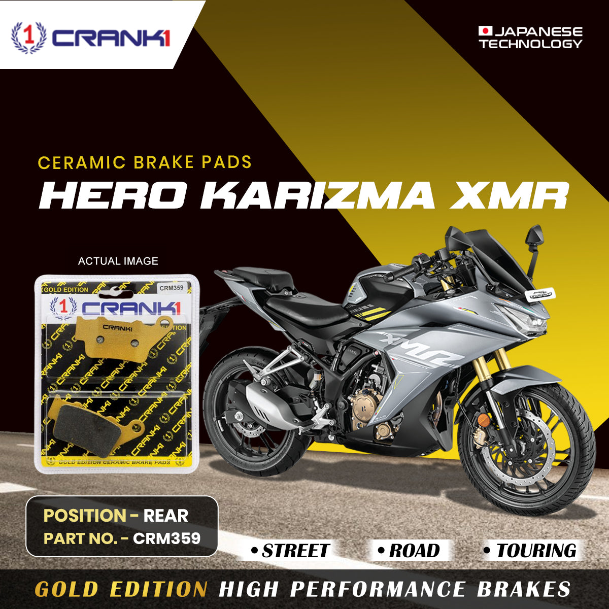 Ceramic Brake Pads For Hero karizma XMR Rear CRM359 1 Set CRANK1