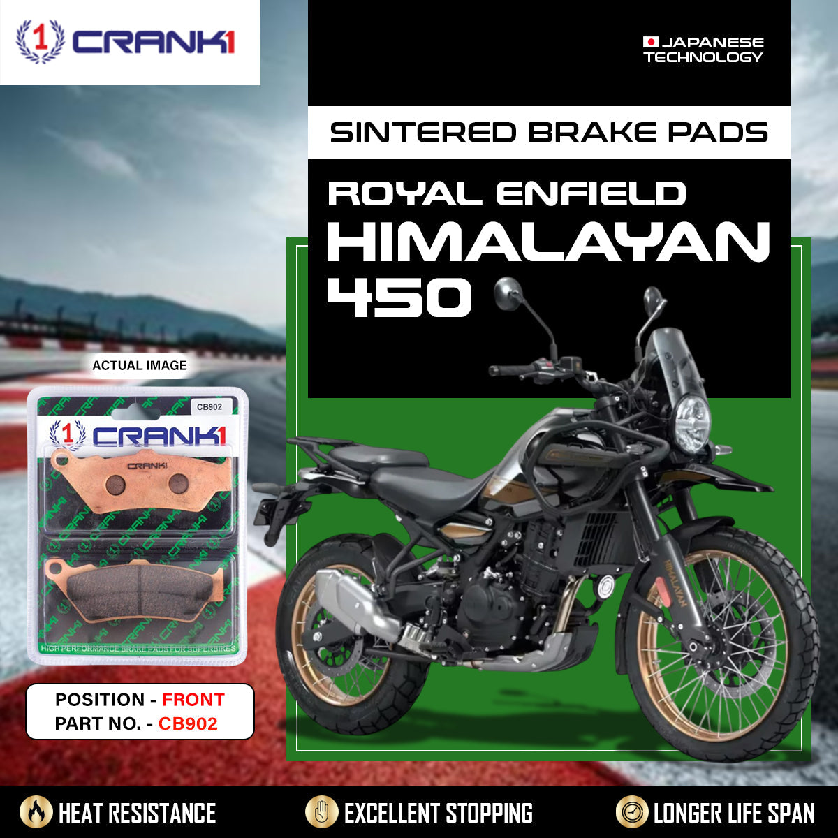 Sintered Brake Pads For Royal Enfield Himalayan 450 - Front - CB902 - 1 Set - CRANK1