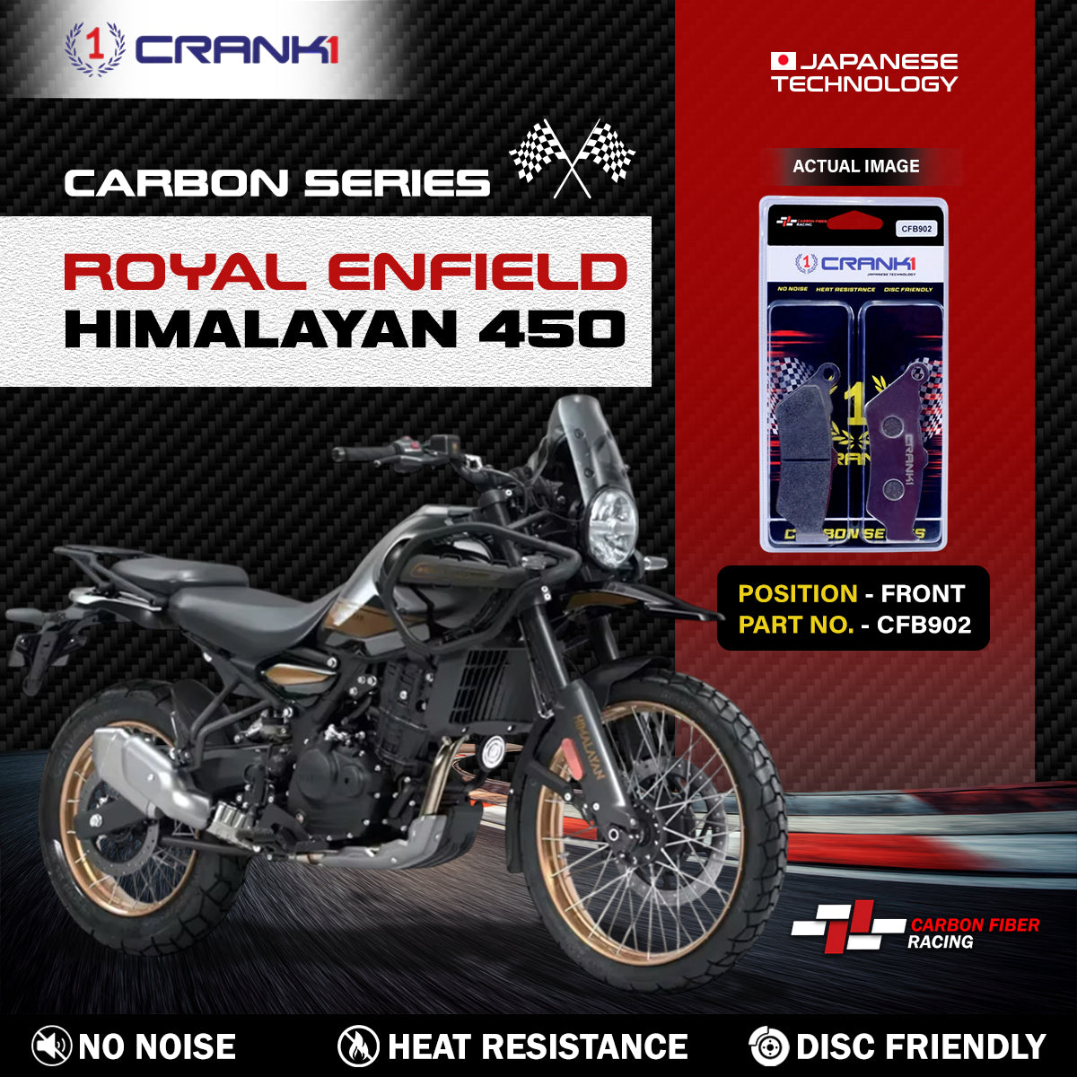 Carbon Brake Pads For Royal Enfield Himalayan 450 - Front - CFB902 - 1 Set - CRANK1
