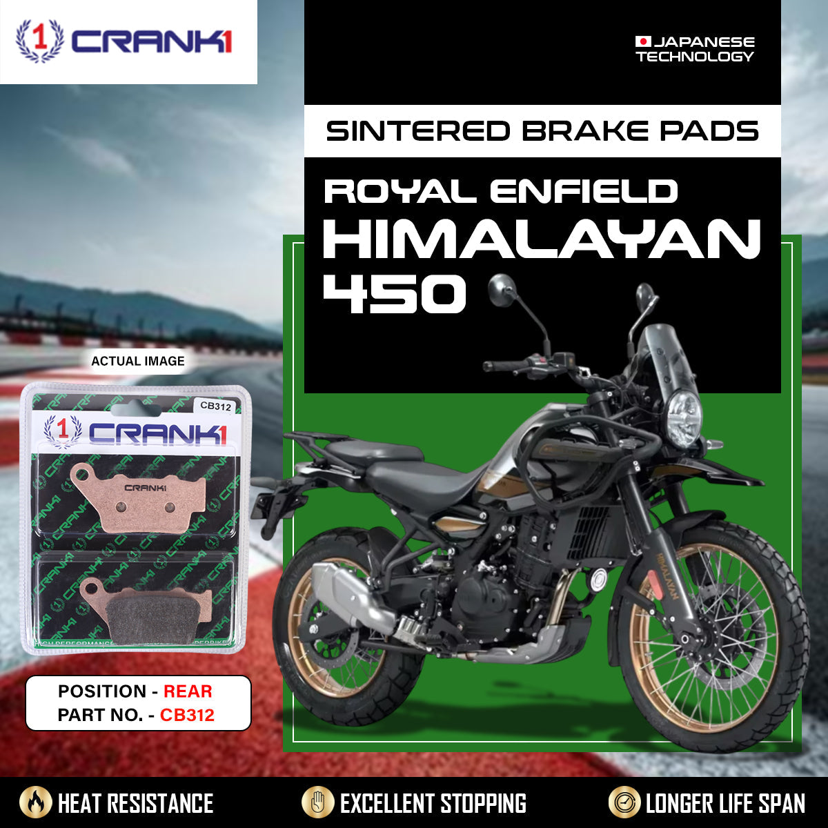 Sintered Brake Pads For Royal Enfield Himalayan 450 - Rear - CB312 - 1 Set - CRANK1