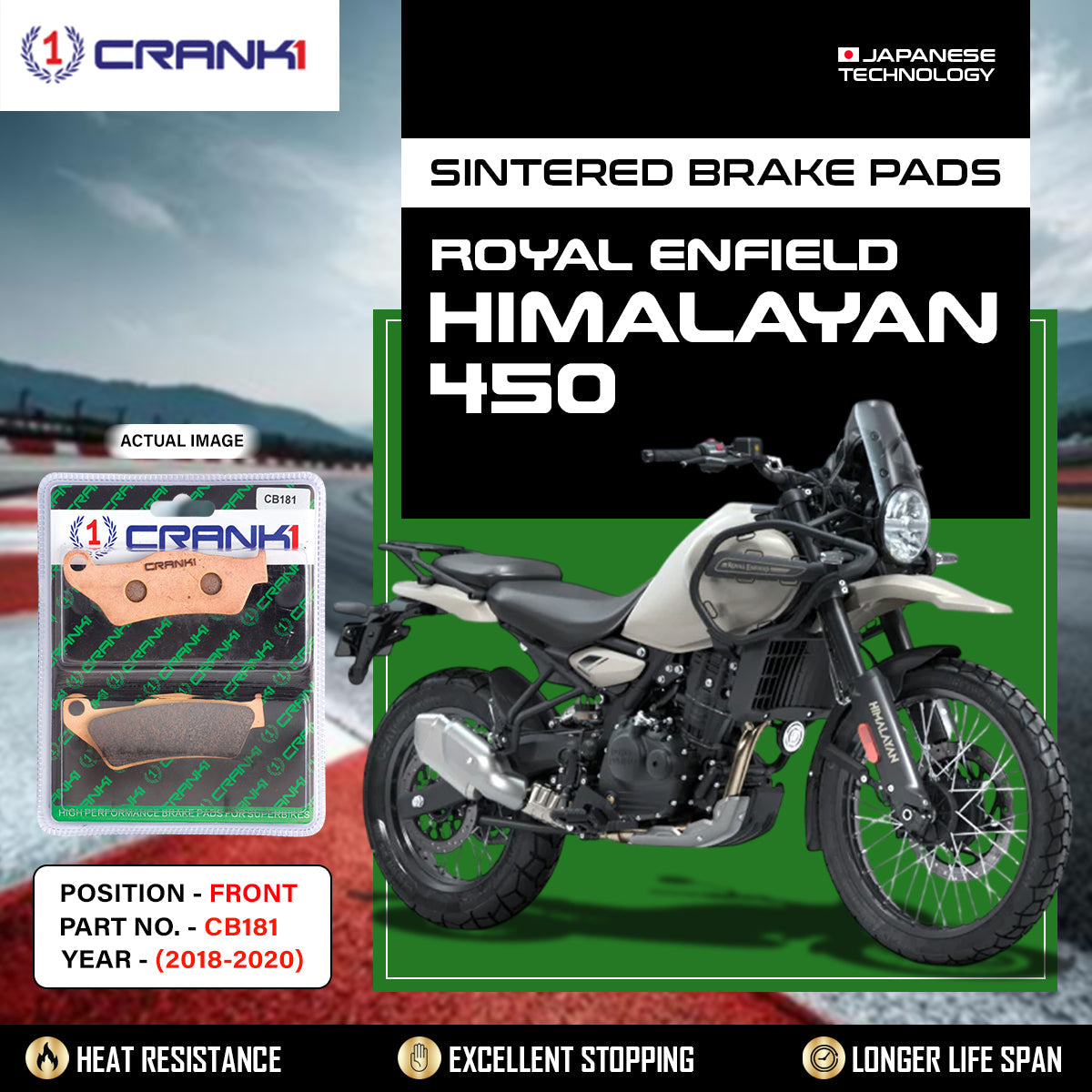 Sintered Brake Pads For Royal Enfield Himalayan 450 2018-2020 - Front - CB181 - 1 Set - CRANK1