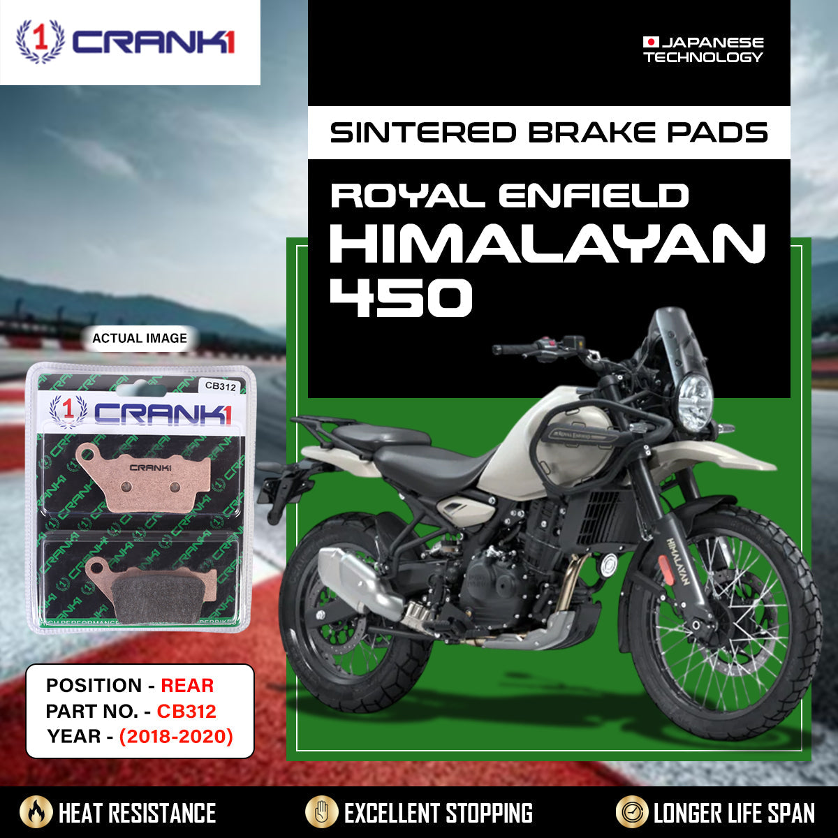 Sintered Brake Pads For Royal Enfield Himalayan 450 2018-2020 - Rear - CB312 - 1 Set - CRANK1