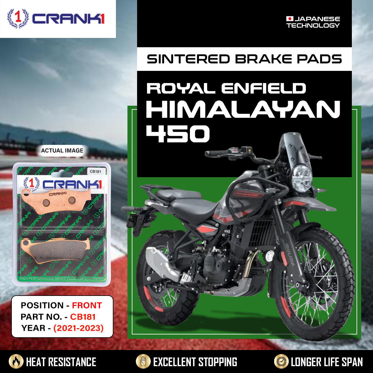 Sintered Brake Pads For Royal Enfield Himalayan 450 2021-2023 - Front - CB181 - 1 Set - CRANK1