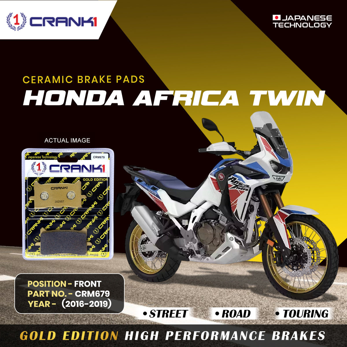 Ceramic Brake Pads For Honda Africa Twin 2016 2019 Front CRM679 2 Sets CRANK1