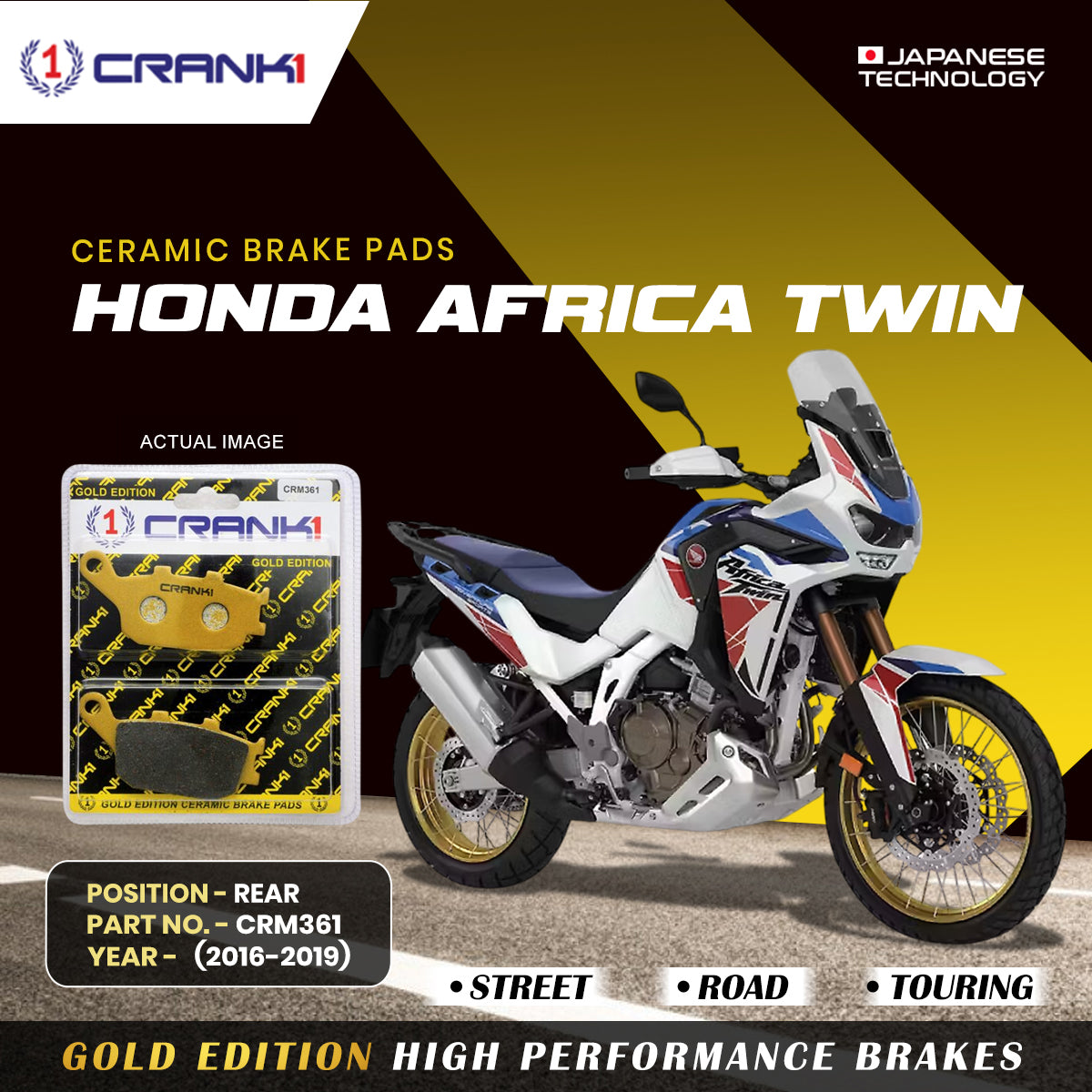 Ceramic Brake Pads For Honda Africa Twin 2016 2019 Rear CRM361 1 Set CRANK1