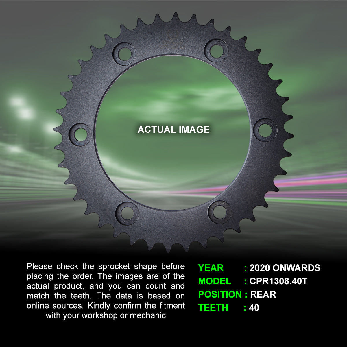 Sprocket For Honda CBR 1000RR Fireblade 2020 Onwards - Rear - CPR1308 40T - CRANK1