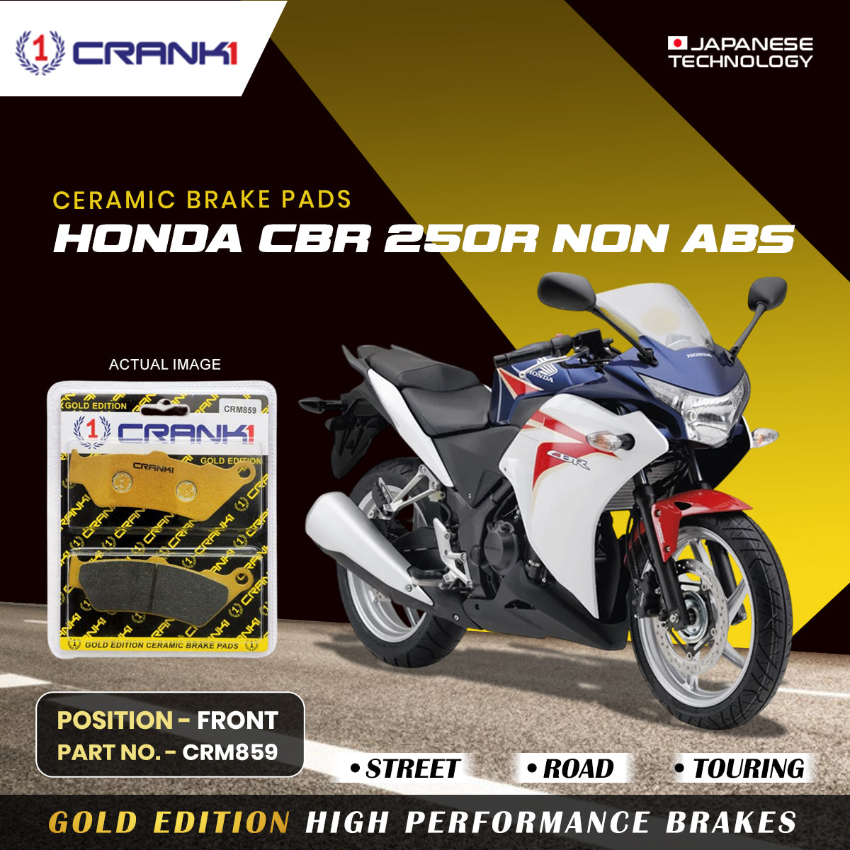 Ceramic Brake Pads For Honda CBR 250R NON ABS Front CRM859 1 Set CRANK1