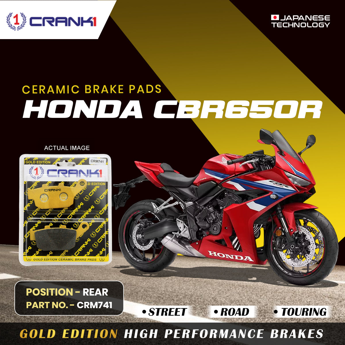 Ceramic Brake Pads For Honda CBR650R Rear CRM741 1 Set CRANK1