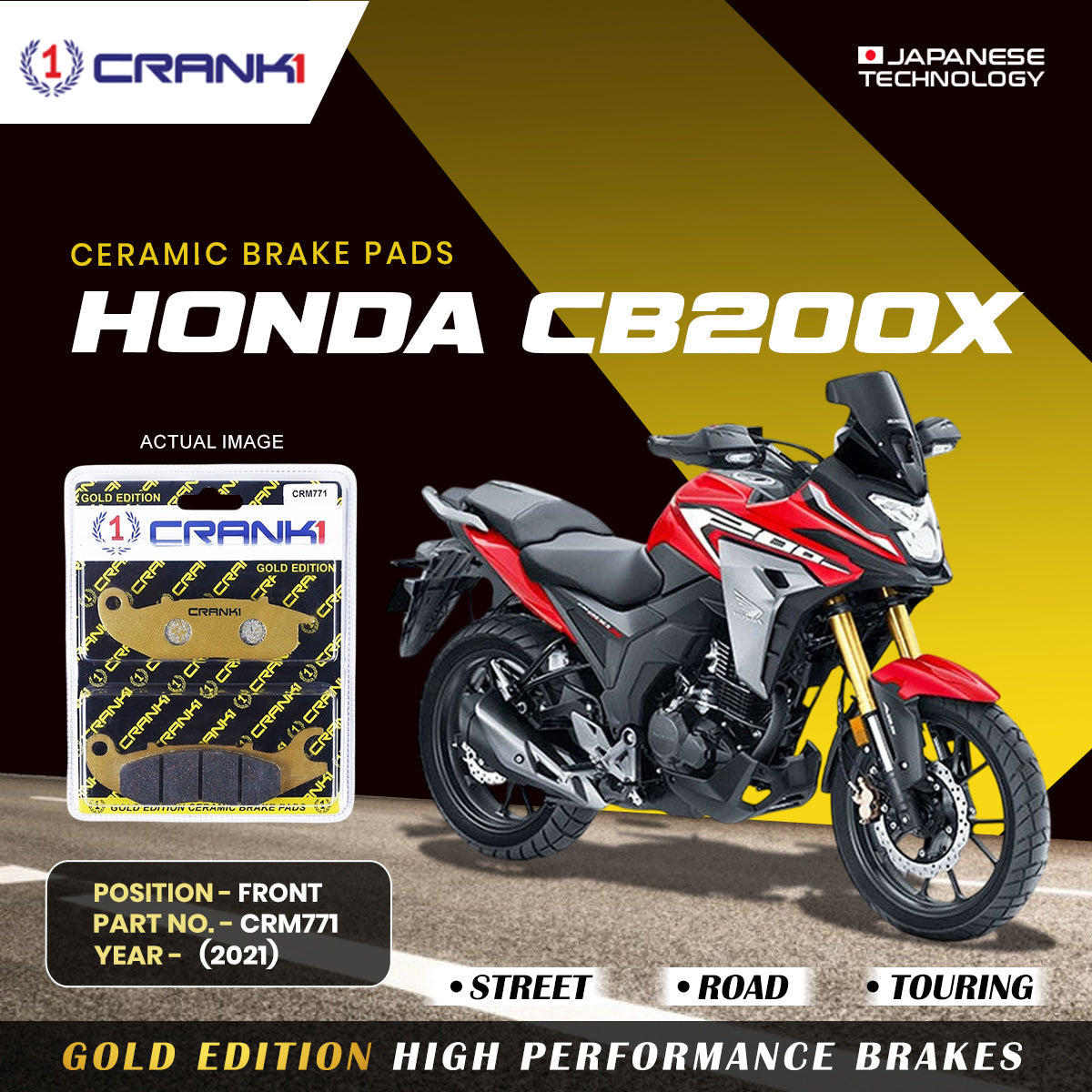 Ceramic Brake Pads For Honda CB200X 2021 Front CRM771 1 Set CRANK1
